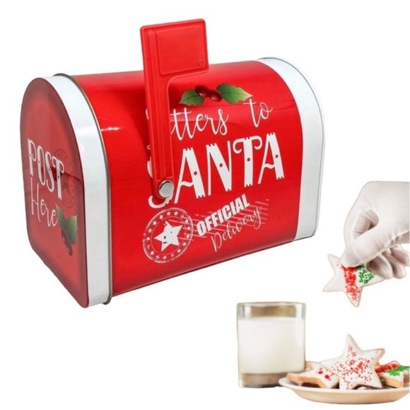 Letters to Santa Christmas Tin Tabletop Mailbox Decoration Red Official Delivery - Picture 1 of 10
